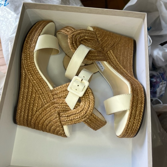 Jimmy Choo Delphi 100 Vao Latte Vachetta Leather Rope Wedges Espadrille - Picture 8 of 9
